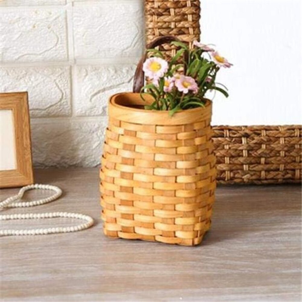 hanging wicker basket Hand-Woven Wood Storage Basket Portable Wall Hanging - Picture 5 of 8